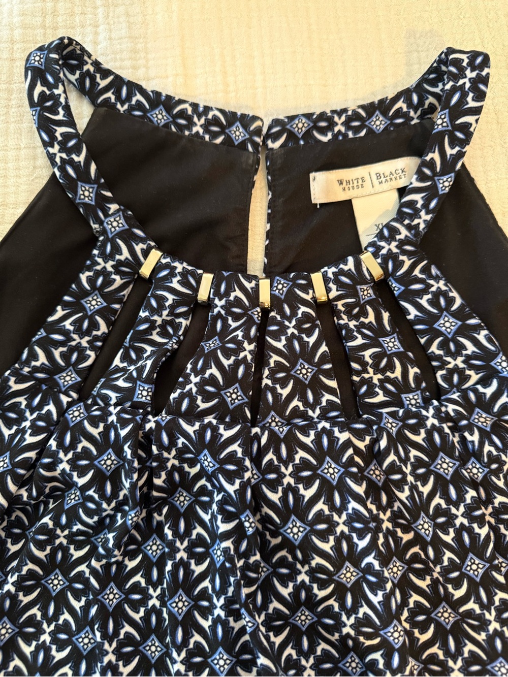 White House Black Market Halter Neck Black and Blue Tank Blouse, size xl - Picture 3 of 10